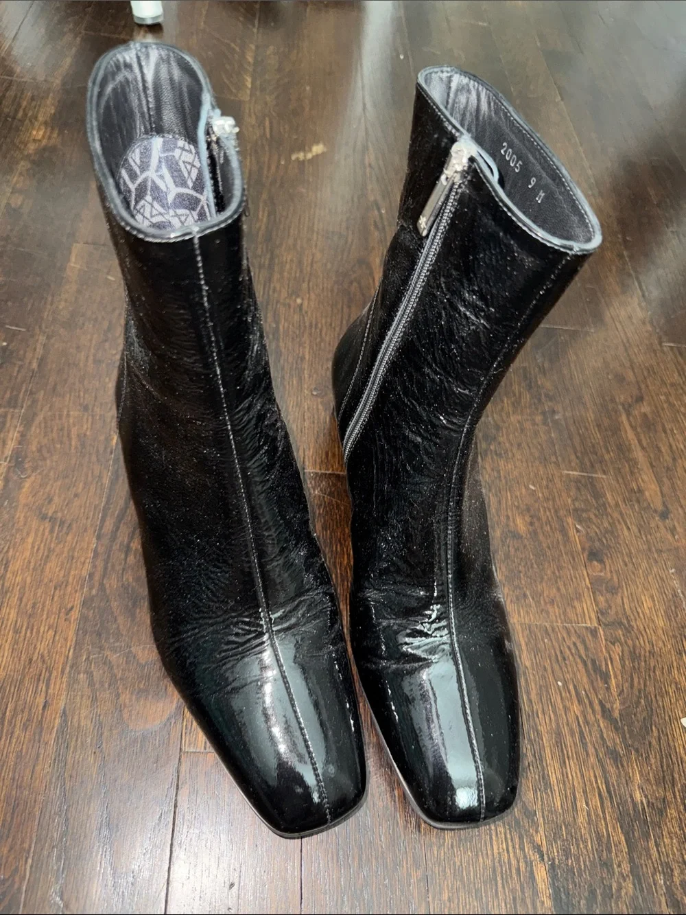 Black Patent Square-Toe Sock Boots Sz 9 - Picture 10 of 11
